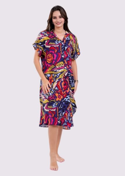 Robe fluide femme à motifs tropicaux multicolores