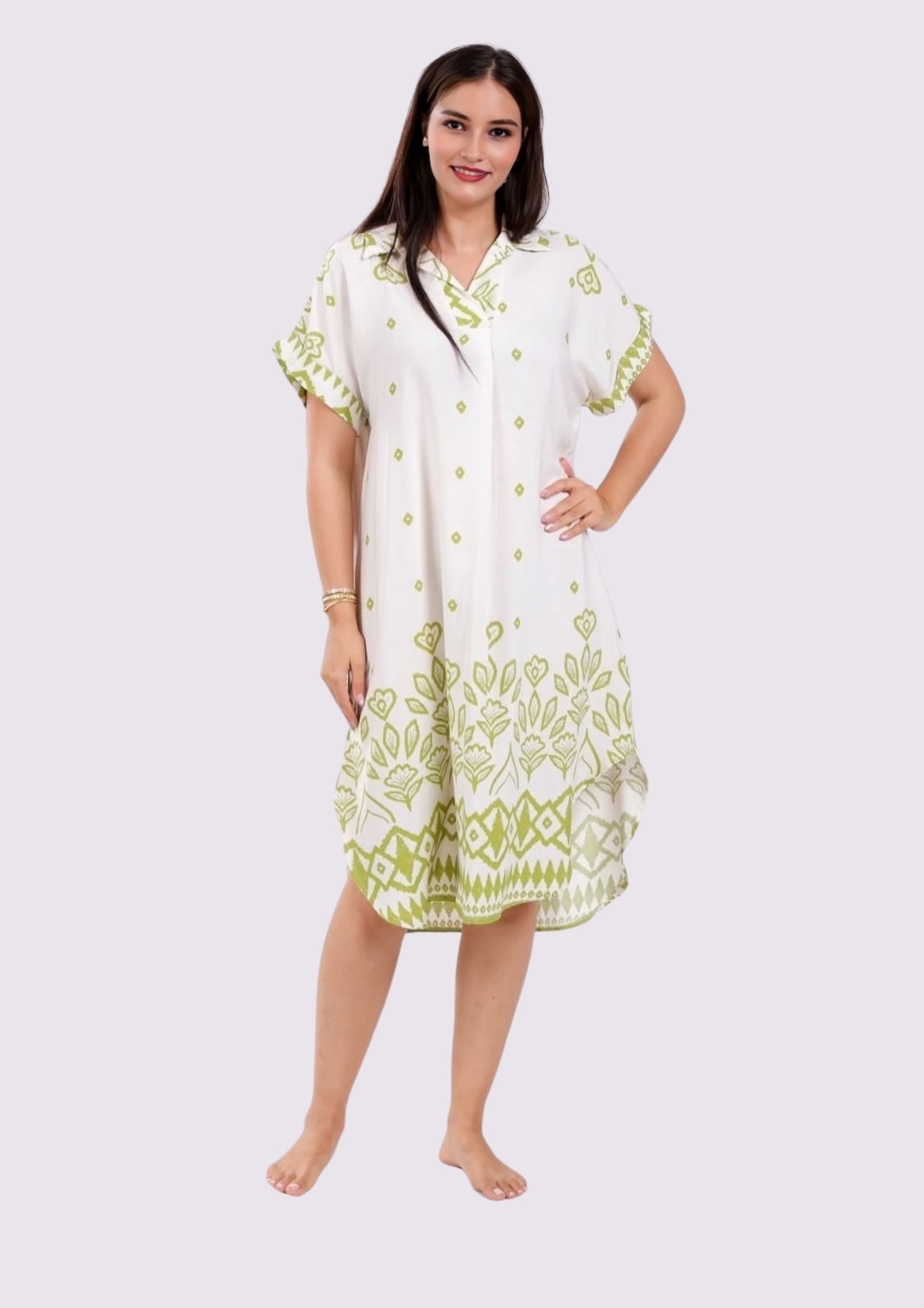 40 Robe Midi Ethnique Chic – Longueur Parfaite & Tissu Opaque - Nature Green - Image 1