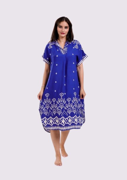 Robe Midi Ethnique Chic – Longueur Parfaite & Tissu Opaque - Royal Blue