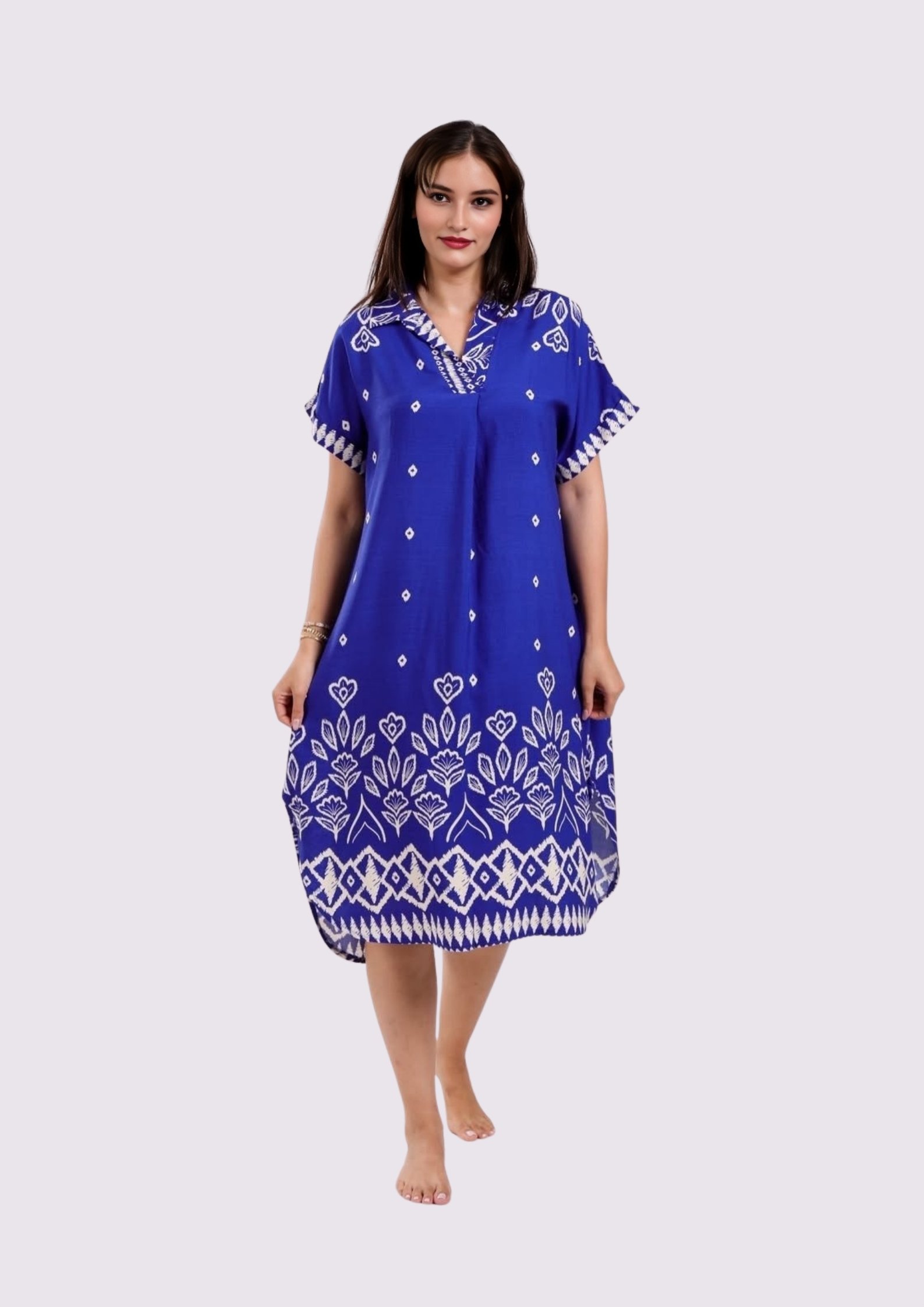 43 Robe Midi Ethnique Chic – Longueur Parfaite & Tissu Opaque - Royal Blue - Image 1
