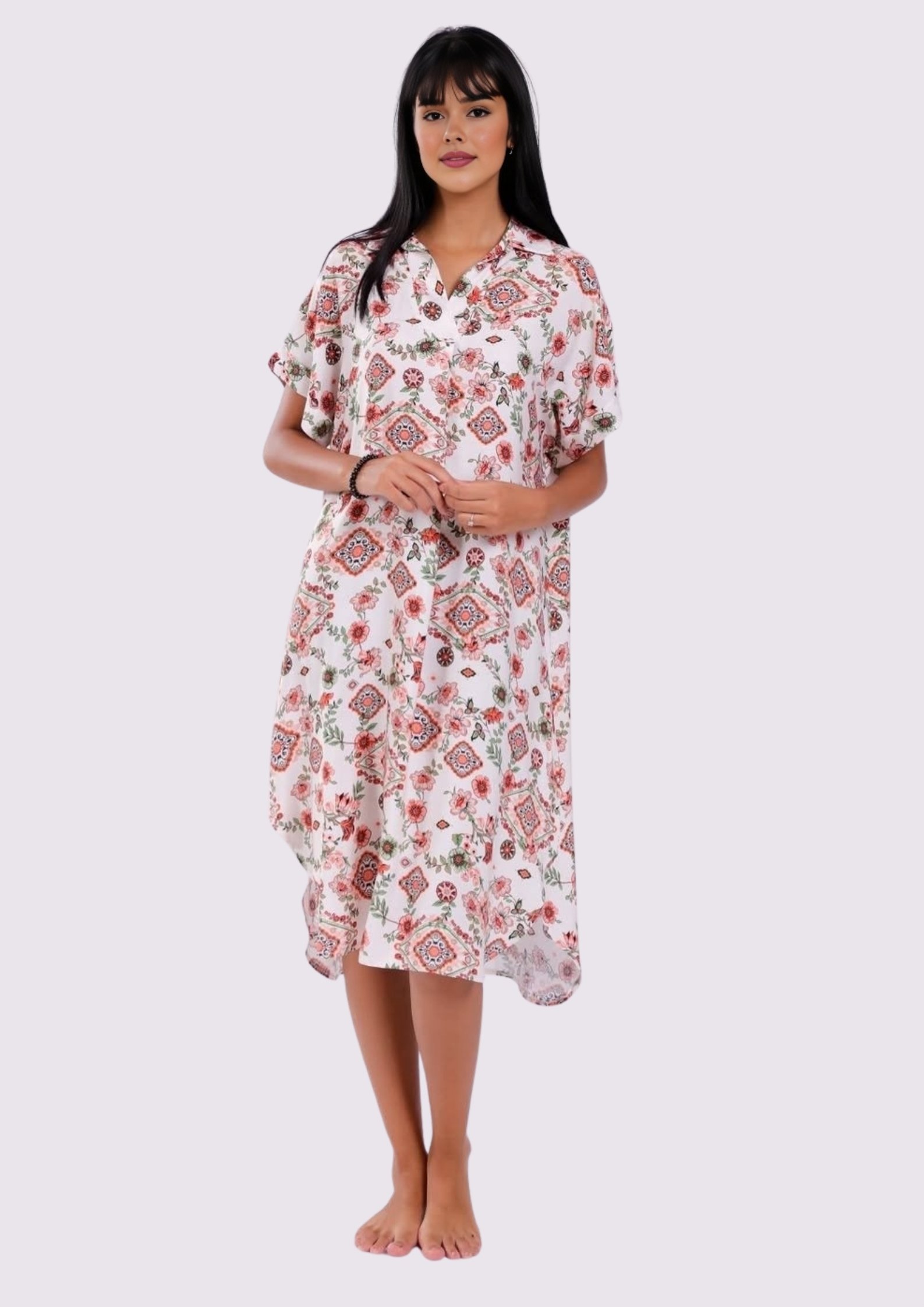 52 Robe Midi Bohème Chic à Motif Floral - Terracotta Warm - Image 1